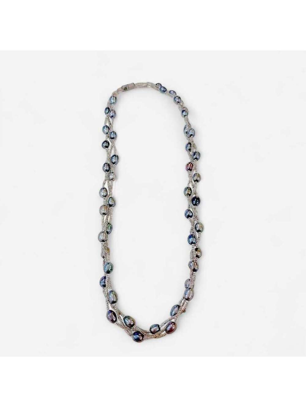 Multi-Strand Black Freshwater Pearl and Seed Bead Necklace